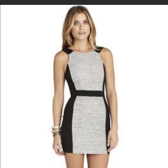 BCBG GENERATION Tweed-Blocked Dress, Scoop Back - Picture 1 of 8